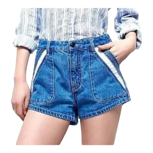 Free People Sweet Surrender Lace Inset High Rise Jean Denim Shorts 27 Dark Wash - Picture 1 of 12